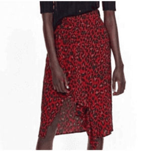 Zara Red Leopar Faux Wrap Skirt, M, Sz 28